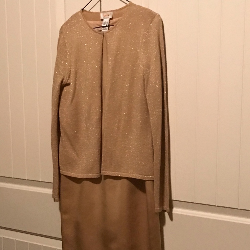 Gold cocktail dress with sweater